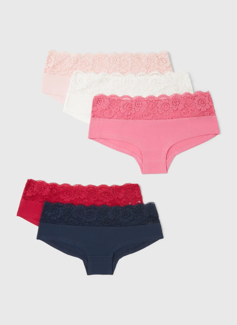 Matalan Multi 5 Pack Pink Lace Trim Short Knickers for Women | Best Price UAE